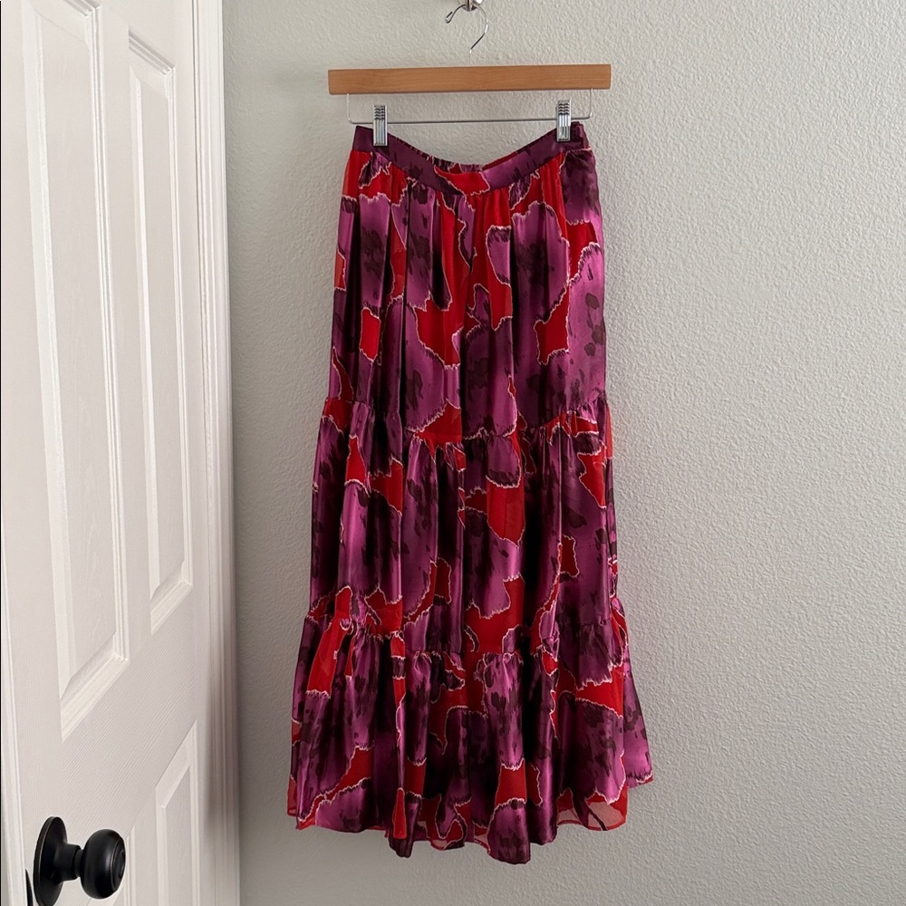 Hutch Red and Purple Printed Tiered Maxi Skirt